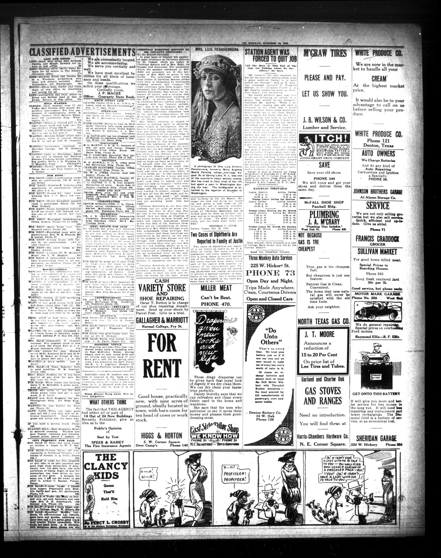 Denton Record-Chronicle. (Denton, Tex.), Vol. 21, No. 56, Ed. 1 Monday, October 18, 1920
                                                
                                                    [Sequence #]: 7 of 8
                                                