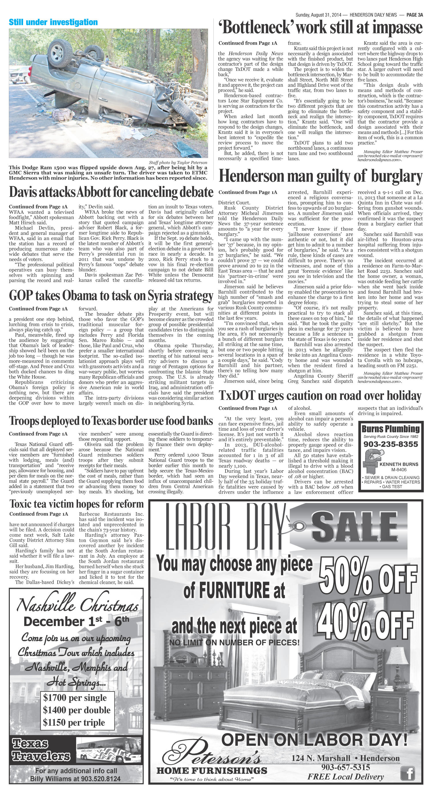 Henderson Daily News (Henderson, Tex.), Vol. 85, No. 139, Ed. 1 Sunday, August 31, 2014
                                                
                                                    [Sequence #]: 3 of 20
                                                