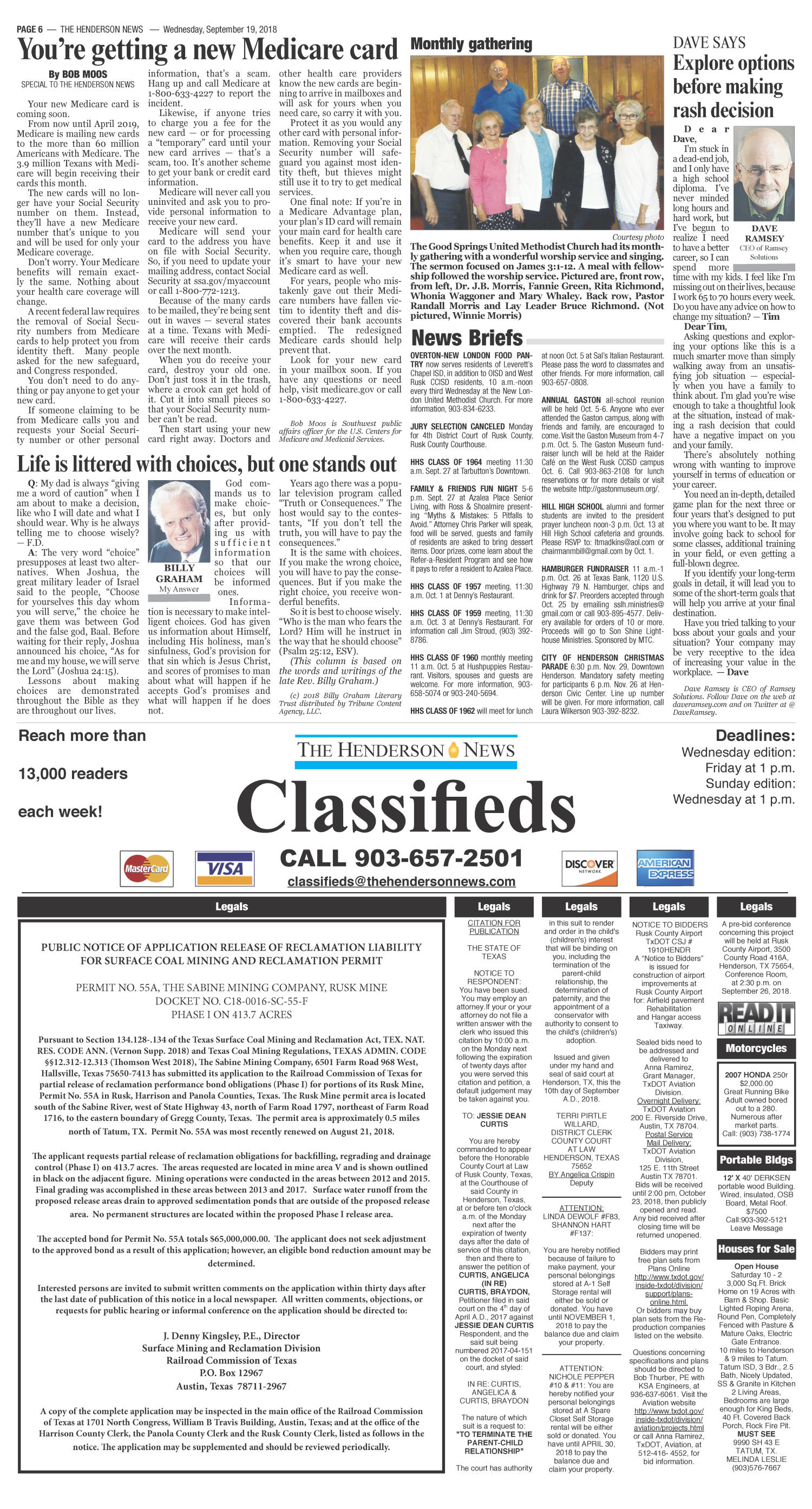 The Henderson News (Henderson, Tex.), Vol. 89, No. 53, Ed. 1 Wednesday, September 19, 2018
                                                
                                                    [Sequence #]: 6 of 8
                                                