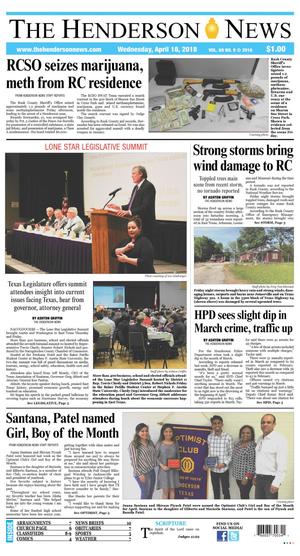 Primary view of The Henderson News (Henderson, Tex.), Vol. 89, No. 9, Ed. 1 Wednesday, April 18, 2018
