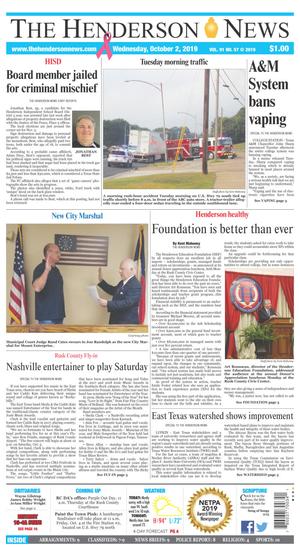 Primary view of The Henderson News (Henderson, Tex.), Vol. 91, No. 57, Ed. 1 Wednesday, October 2, 2019