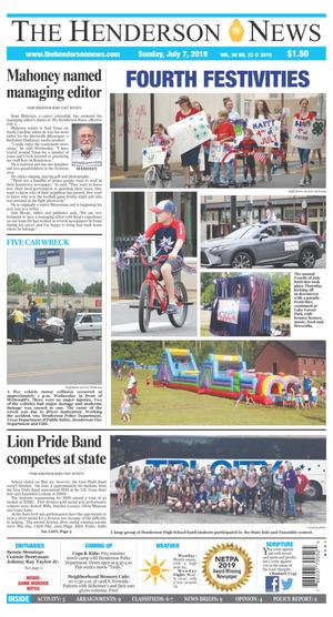 Primary view of object titled 'The Henderson News (Henderson, Tex.), Vol. 90, No. 32, Ed. 1 Sunday, July 7, 2019'.