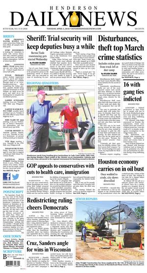 Primary view of Henderson Daily News (Henderson, Tex.), Vol. 87, No. 15, Ed. 1 Tuesday, April 5, 2016