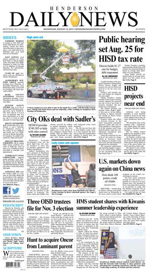 Primary view of Henderson Daily News (Henderson, Tex.), Vol. 86, No. 124, Ed. 1 Wednesday, August 12, 2015