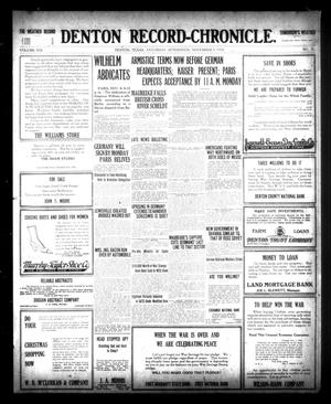 Primary view of object titled 'Denton Record-Chronicle. (Denton, Tex.), Vol. 19, No. 76, Ed. 1 Saturday, November 9, 1918'.