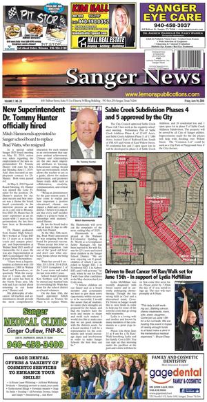Primary view of object titled 'Sanger News (Sanger, Tex.), Vol. 7, No. 29, Ed. 1 Friday, June 14, 2019'.
