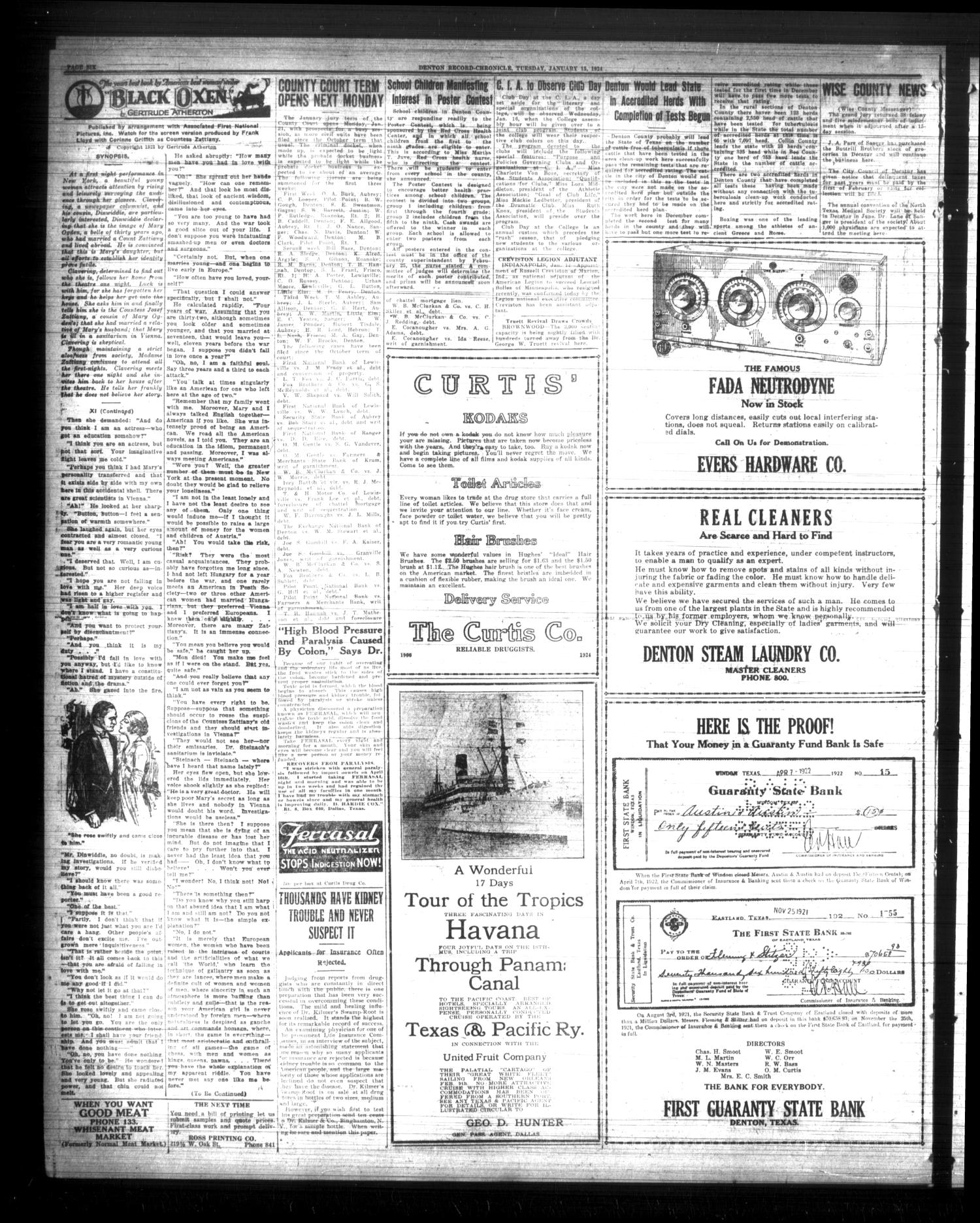 Denton Record-Chronicle (Denton, Tex.), Vol. 23, No. 131, Ed. 1 Tuesday, January 15, 1924
                                                
                                                    [Sequence #]: 6 of 8
                                                