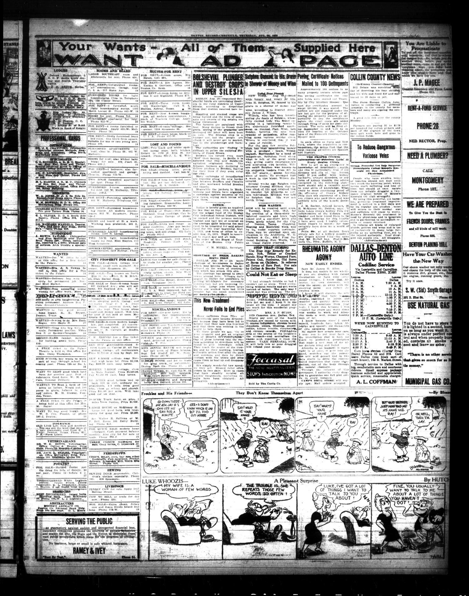 Denton Record-Chronicle (Denton, Tex.), Vol. 23, No. 14, Ed. 1 Thursday, August 30, 1923
                                                
                                                    [Sequence #]: 7 of 8
                                                