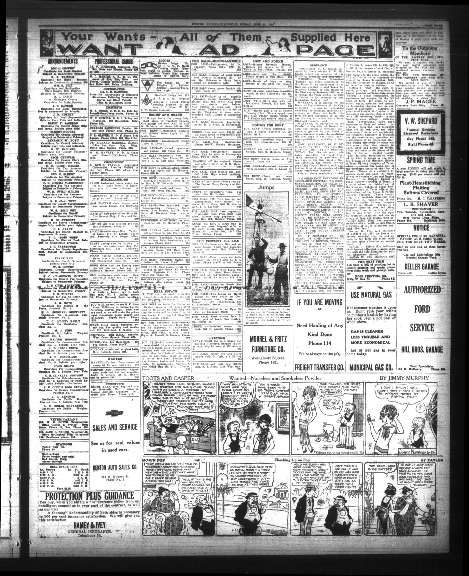 Denton Record-Chronicle (Denton, Tex.), Vol. 23, No. 260, Ed. 1 Friday, June 13, 1924
                                                
                                                    [Sequence #]: 7 of 8
                                                