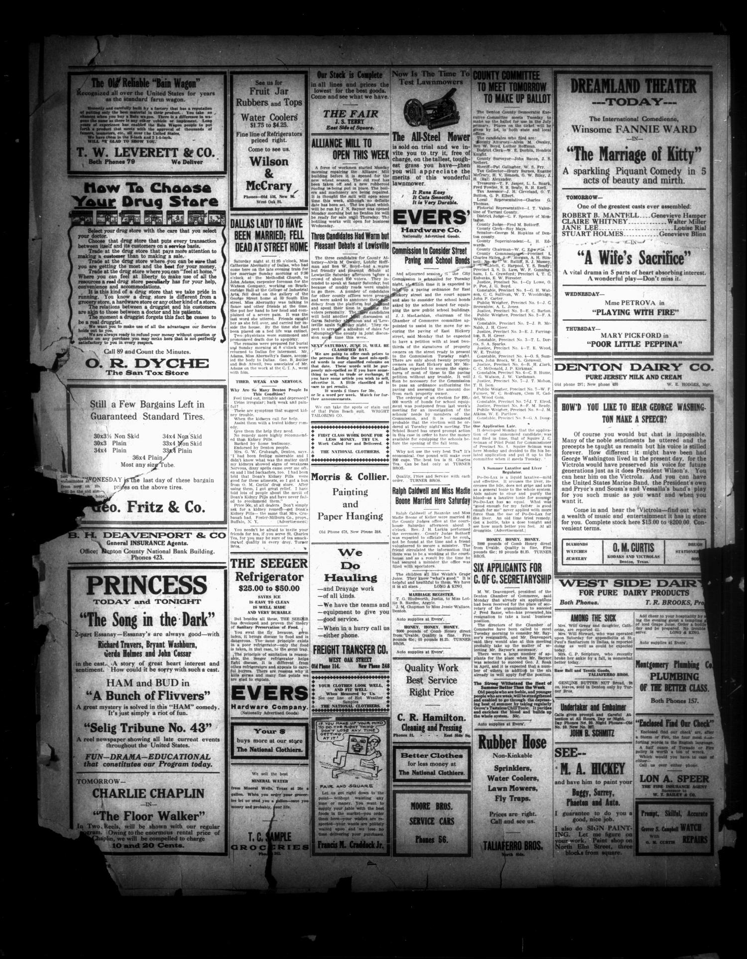 Denton Record-Chronicle. (Denton, Tex.), Vol. 16, No. 265, Ed. 1 Monday, June 19, 1916
                                                
                                                    [Sequence #]: 4 of 4
                                                
