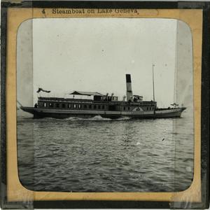 Primary view of object titled 'Glass Slide of Steamboat on Lake Geneva (Switzerland)'.