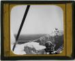 Photograph: Glass Slide of Man in Turban on Top of Unidentified Archaeological Si…