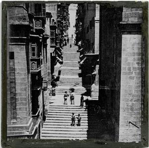 Primary view of object titled 'Glass Slide of Street Scene in Malta'.