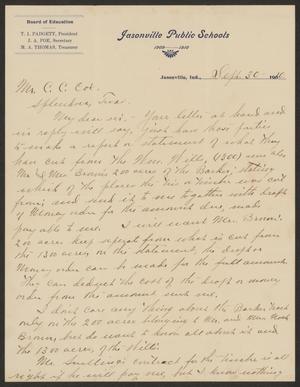 Primary view of object titled '[Letter from M. A. Thomas to C. C. Cox, September 30, 1910]'.