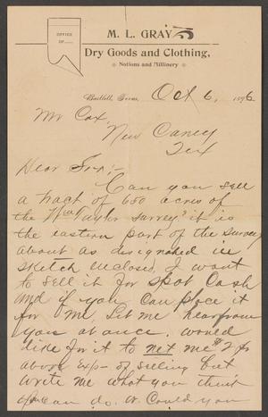 Primary view of object titled '[Letter from R. E. Gray to C. C. Cox, October 6, 1896]'.