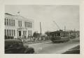 Photograph: [Last streetcar in front of Palm School, Austin, Texas]