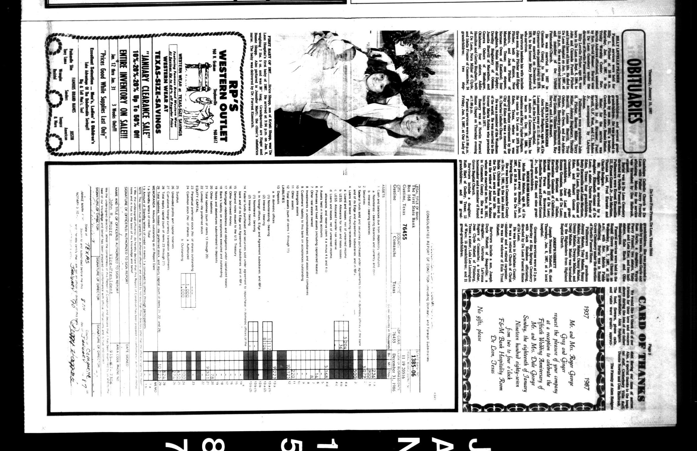 De Leon Free Press (De Leon, Tex.), Vol. 101, No. 33, Ed. 1 Thursday, January 15, 1987
                                                
                                                    [Sequence #]: 3 of 12
                                                