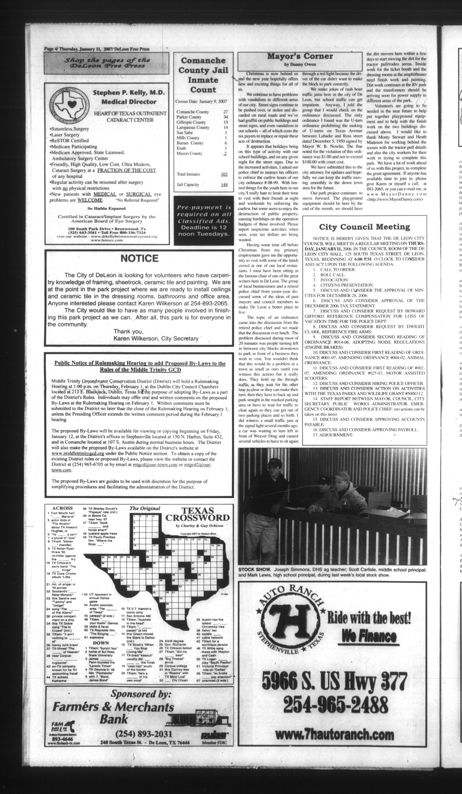 De Leon Free Press (De Leon, Tex.), Vol. 116, No. 27, Ed. 1 Thursday, January 11, 2007
                                                
                                                    [Sequence #]: 4 of 20
                                                
