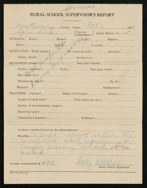 Primary view of object titled '[Rural School Supervisor's Report, Montgomery County District 15, February 1, 1922: Splendora]'.