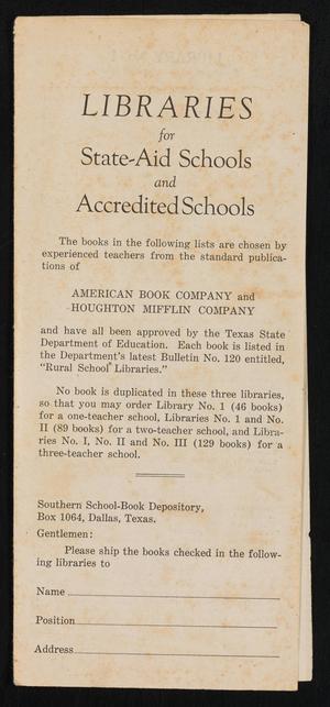 Primary view of object titled 'Libraries for State-Aid Schools and Accredited Schools'.