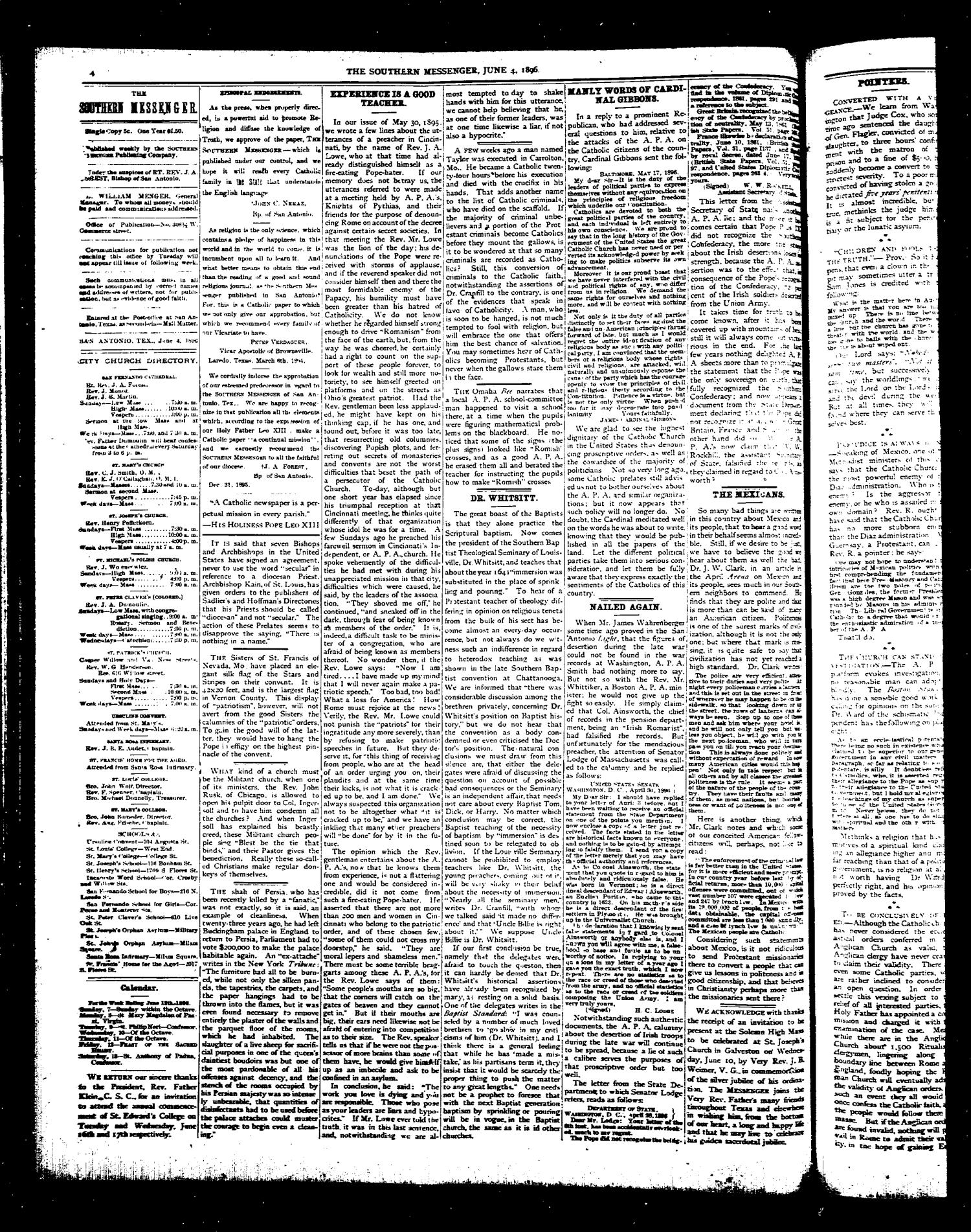 Southern Messenger (San Antonio, Tex.), Vol. [5], No. [14], Ed. 1 Thursday, June 4, 1896
                                                
                                                    [Sequence #]: 4 of 8
                                                