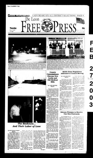 Primary view of object titled 'De Leon Free Press (De Leon, Tex.), Vol. 113, No. 34, Ed. 1 Thursday, February 27, 2003'.