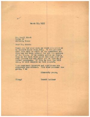 Primary view of object titled '[Letter from Truett Latimer to Cecil Short, March 17, 1955]'.