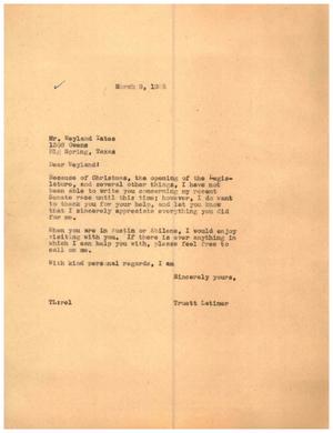 Primary view of object titled '[Letter from Truett Latimer to Weyland Yates, March 9, 1955]'.