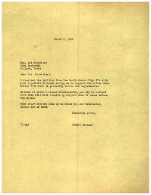 Primary view of object titled '[Letter from Truett Latimer to Mrs. Joe Showalter, March 8, 1955]'.