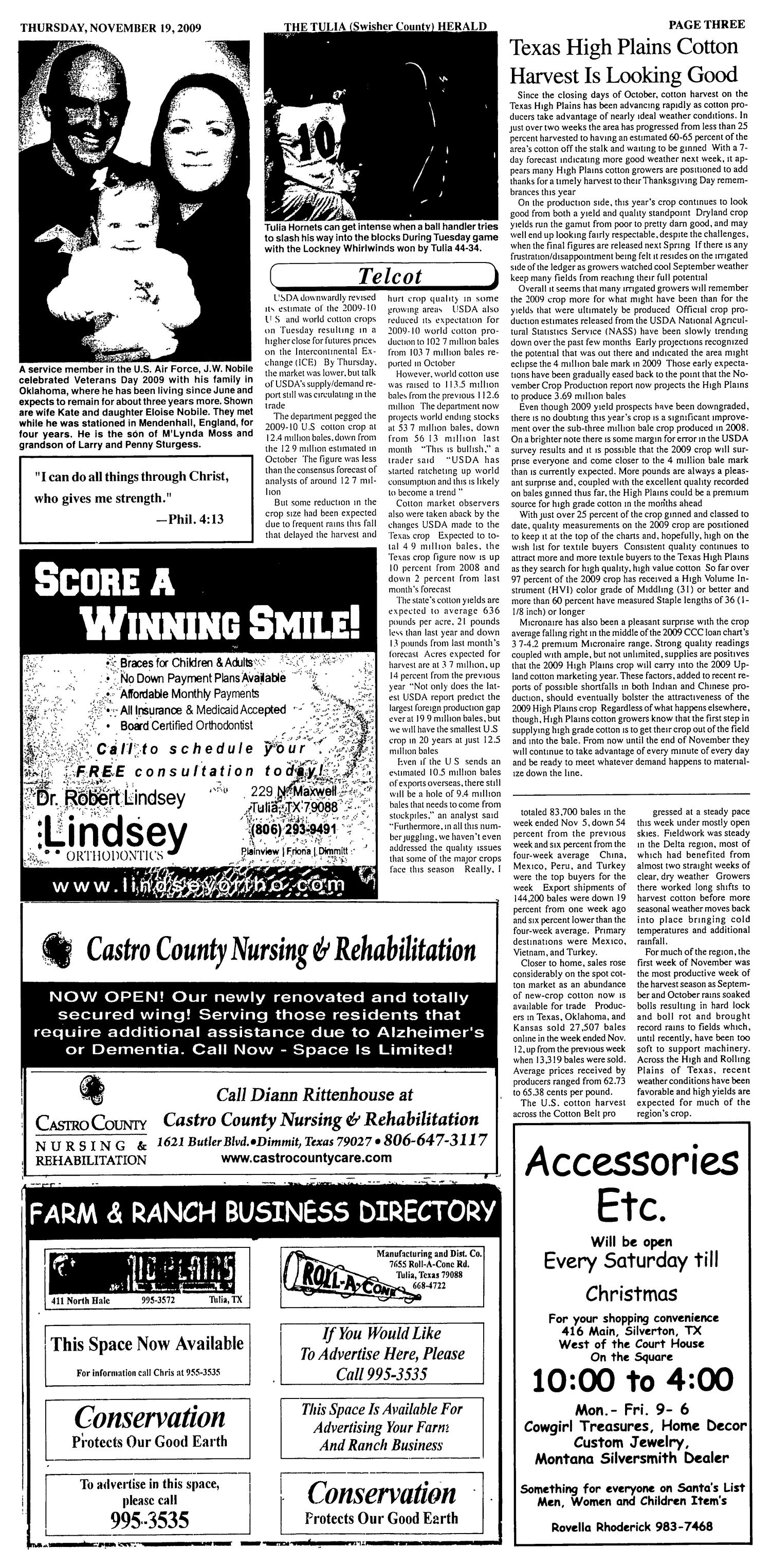 The Tulia Herald (Tulia, Tex.), Vol. 101, No. 47, Ed. 1 Thursday, November 19, 2009
                                                
                                                    [Sequence #]: 3 of 8
                                                