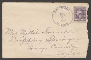 Primary view of object titled '[Envelope to Mittie Sorrell, November 9, 1918]'.