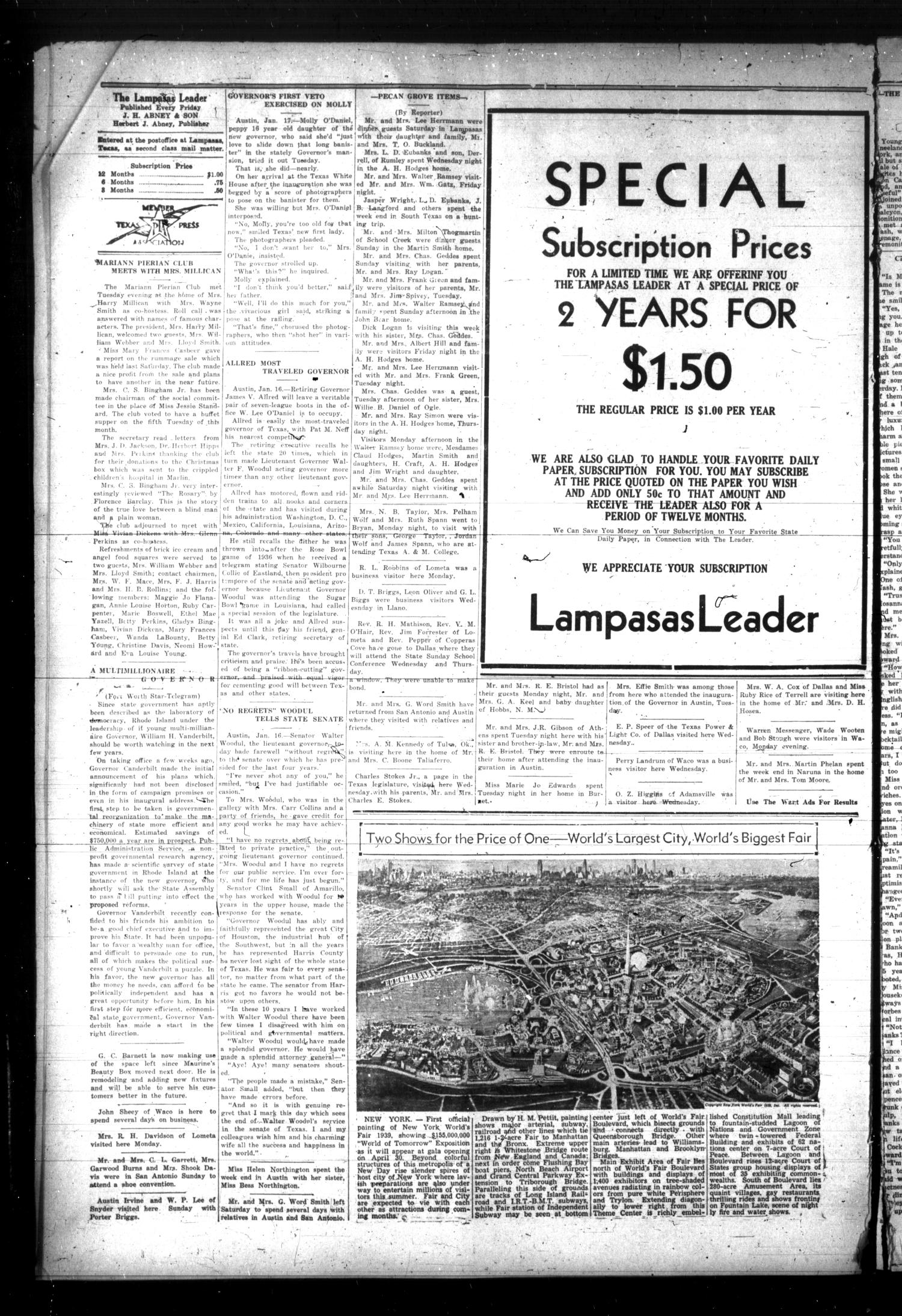 The Lampasas Leader (Lampasas, Tex.), Vol. 51, No. 15, Ed. 1 Friday, January 20, 1939
                                                
                                                    [Sequence #]: 2 of 4
                                                
