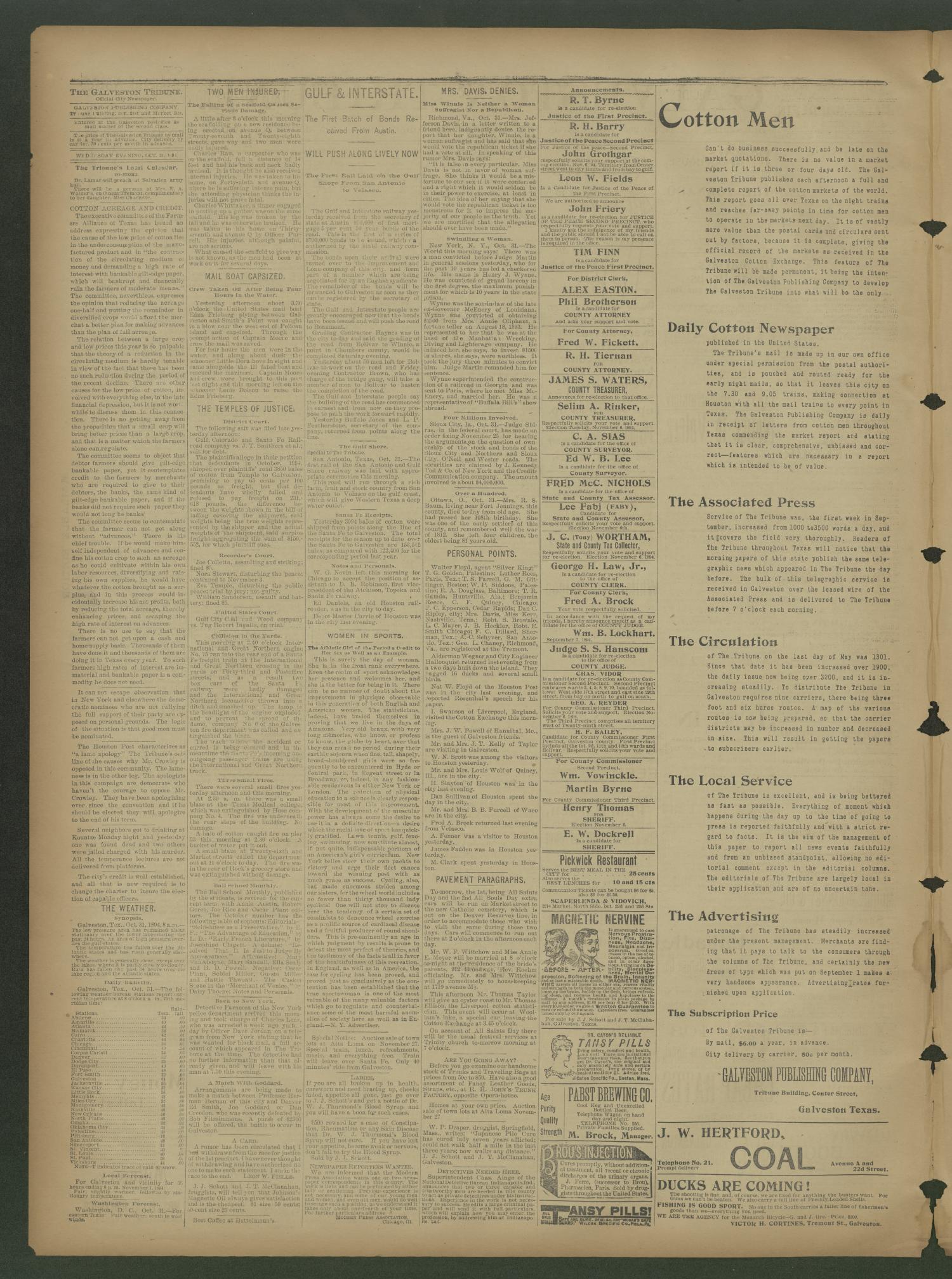 Galveston Tribune. (Galveston, Tex.), Vol. 1, No. 146, Ed. 2 Wednesday, October 31, 1894
                                                
                                                    [Sequence #]: 2 of 4
                                                