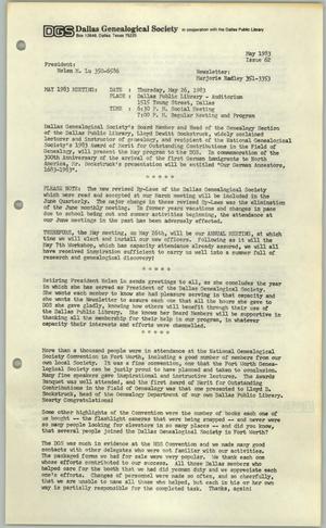 Primary view of object titled 'DGS Newsletter, Number 62, May 1983'.