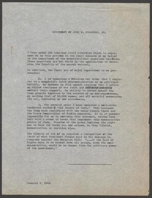 Primary view of object titled 'Statement of John W. Stanford, Jr.'.