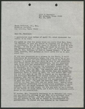 Primary view of object titled '[Letter from John W. Stanford, Jr. to Maury Maverick, Jr., May 10, 1964]'.