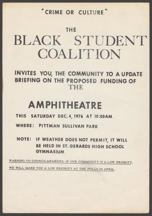 Primary view of object titled '[Flyer for Update Briefing on the Proposed Funding of The Amphitheater, December 4, 1976]'.