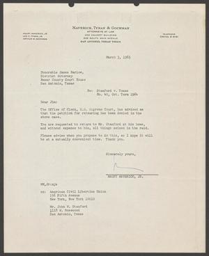 Primary view of object titled '[Letter from Maury Maverick, Jr. to James Barlow, March 3, 1965]'.