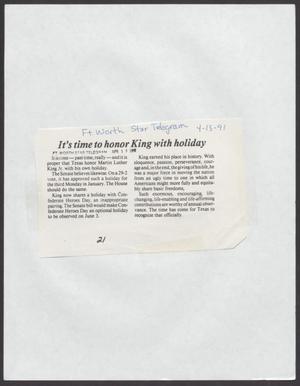 Primary view of object titled '[Clipping: It's time to honor King with holiday]'.