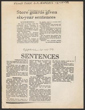 Primary view of object titled '[Clipping: Store guards given six-year sentences]'.