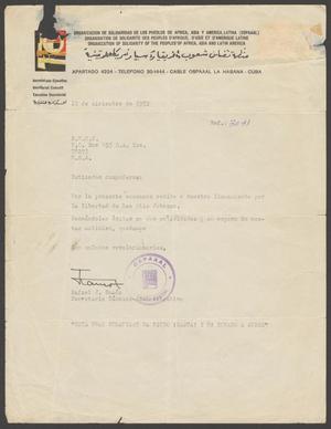 Primary view of object titled '[Letter from Rafael J. Ramón to Student Nonviolent Coordinating Committee, December 12, 1972]'.