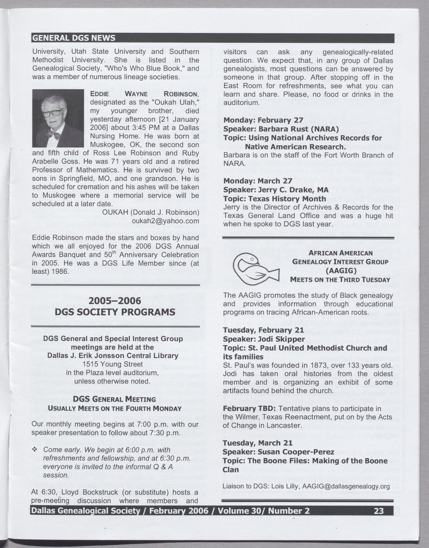 DGS Newsletter, Volume 30, Number 2, February 2003
                                                
                                                    23
                                                