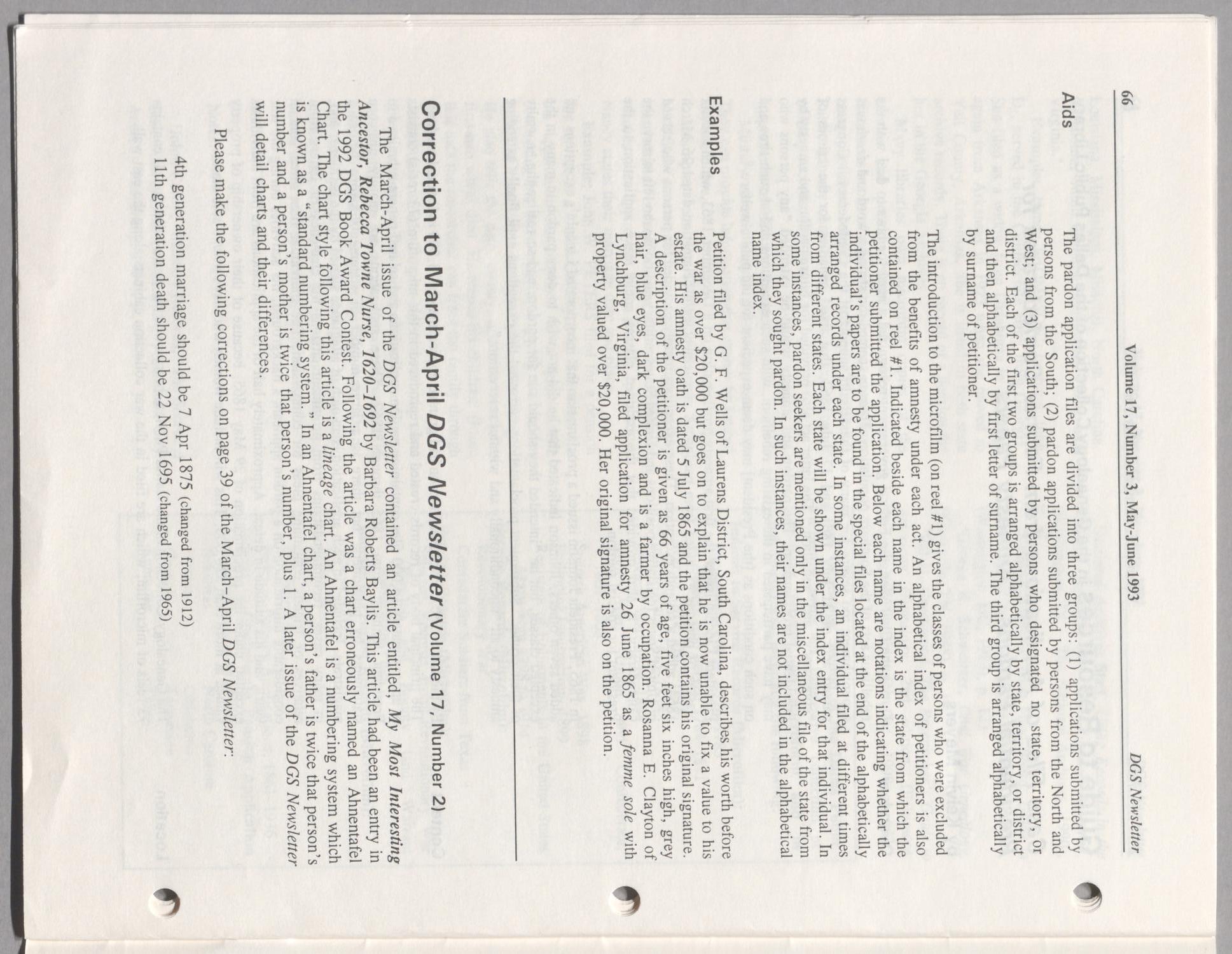 DGS Newsletter, Volume 17, Number 3, May-June 1993
                                                
                                                    66
                                                