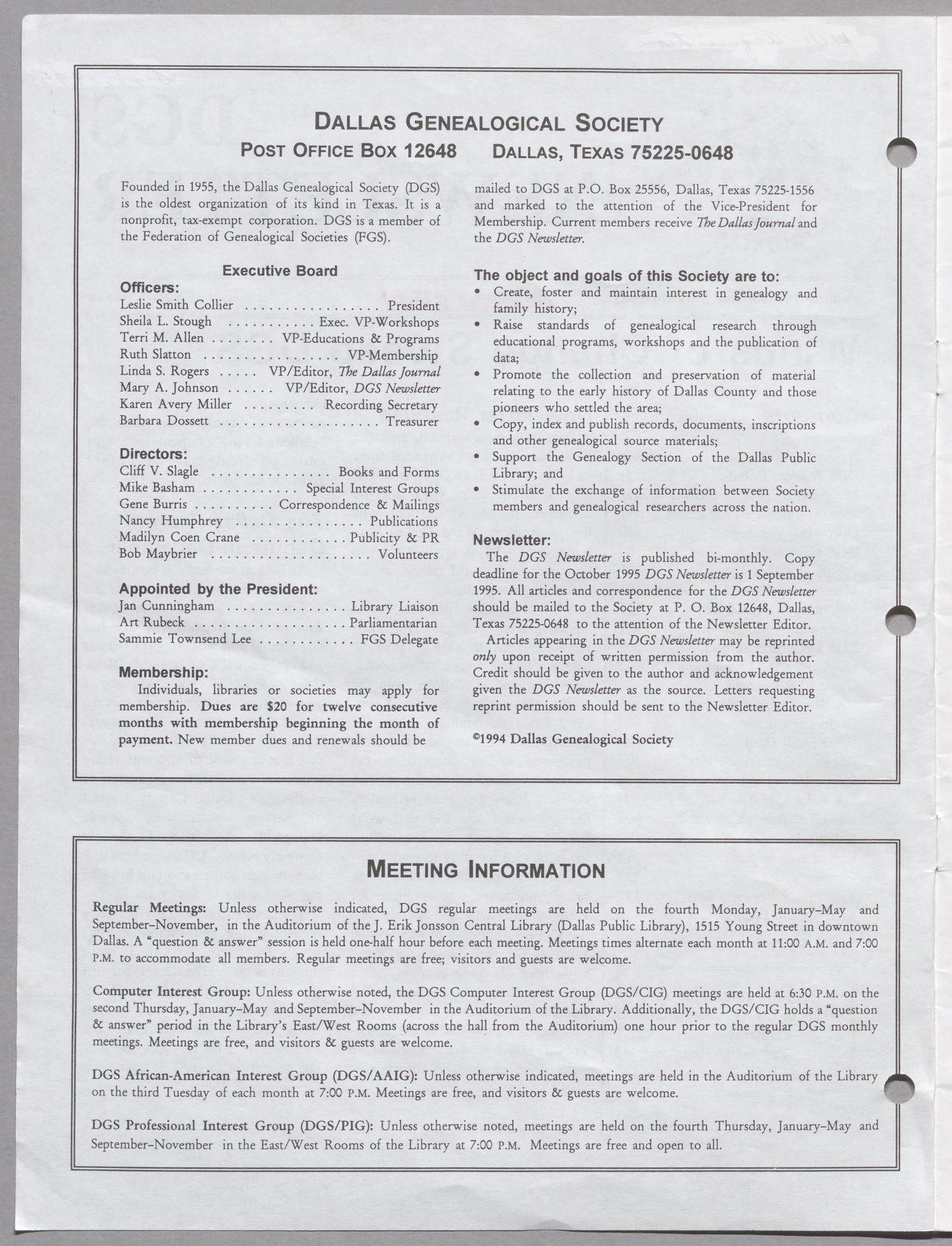 DGS Newsletter, Volume 19, Number 5, September 1995
                                                
                                                    98
                                                