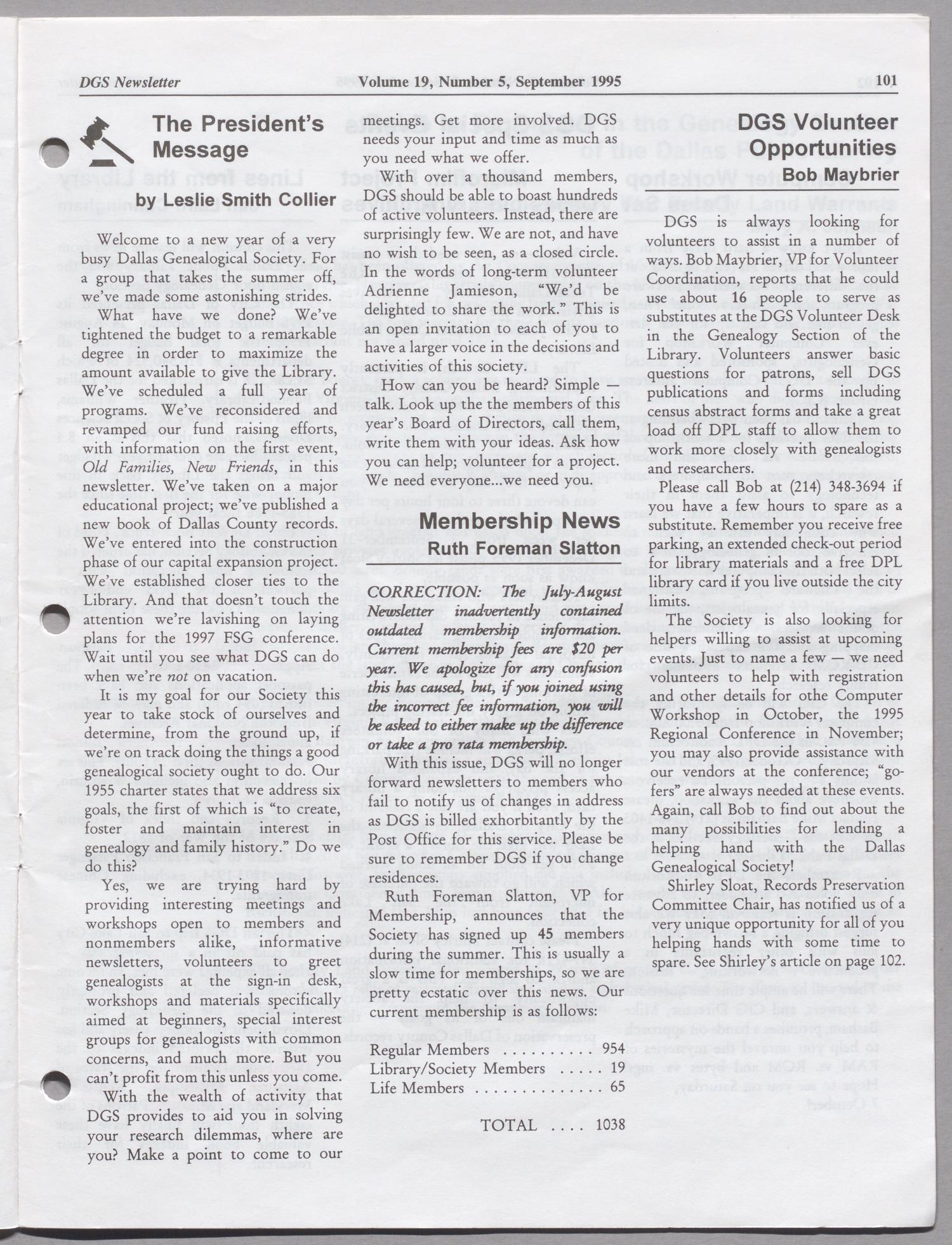 DGS Newsletter, Volume 19, Number 5, September 1995
                                                
                                                    101
                                                