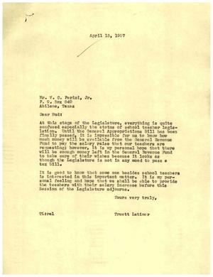 Primary view of object titled '[Letter from Truett Latimer to V. C. Perini, Jr., April 15, 1957]'.