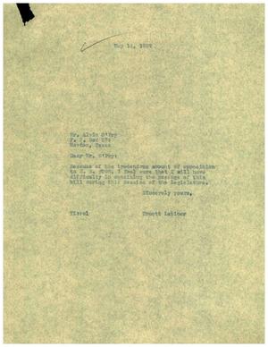 Primary view of object titled '[Letter from Truett Latimer to Alvin O'Pry, May 14, 1957]'.