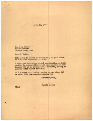 Primary view of object titled '[Letter from Truett Latimer to R. L. Walker, April 19, 1955]'.