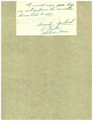 Primary view of object titled '[Postcard from D. Parker to Truett Latimer]'.