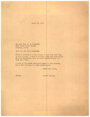 Primary view of object titled '[Letter from Truett Latimer to Mr. and Mrs. J. D. Woodward, April 19, 1955]'.